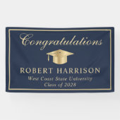 Classic Grad Cap Blue Gold Abschluss Willkommen Banner (Horizontal)