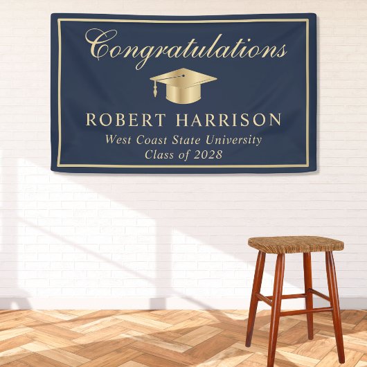 Classic Grad Cap Blue Gold Abschluss Willkommen Banner