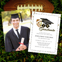 Classic Graduation Cap Black Gold Football Foto Einladung