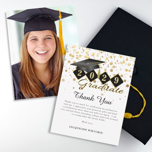 Classic Graduation Cap Black Gold Foto Dankeskarte