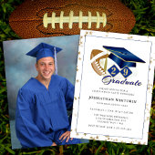 Classic Graduation Cap Blue Gold Football Foto Einladung