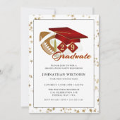 Classic Graduation Cap Red Gold Football Foto Einladung (Vorderseite)