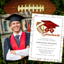 Classic Graduation Cap Red Gold Football Foto Einladung