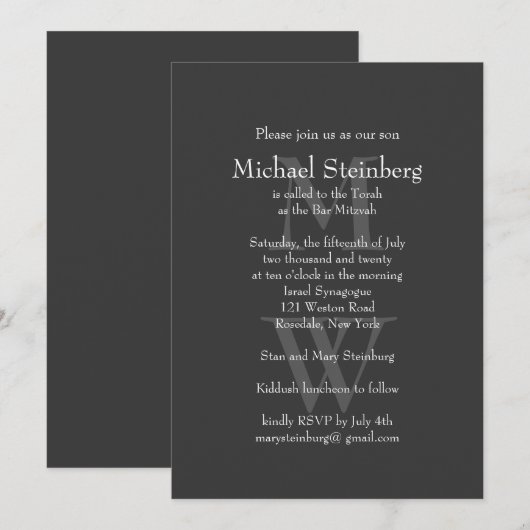 Classic Gray Bar Mitzvah Einladung (Vorne/Hinten)