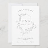 Classic Gray Blätter Wappen Monogram Wedding Foto Save The Date (Vorderseite)