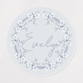 Classic Gray Blue Blume Design Round Labels Etiketten (Design 2)