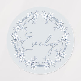 Classic Gray Blue Blume Design Round Labels Etiketten