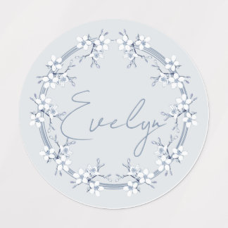 Classic Gray Blue Blume Design Round Labels Etiketten