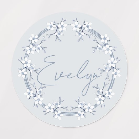 Classic Gray Blue Blume Design Round Labels Etiketten (Design 1)