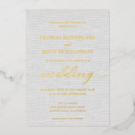 Classic Gray Linen Wedding Gold Foil Einladung