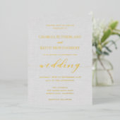 Classic Gray Linen Wedding Gold Foil Einladung (Stehend vorne)