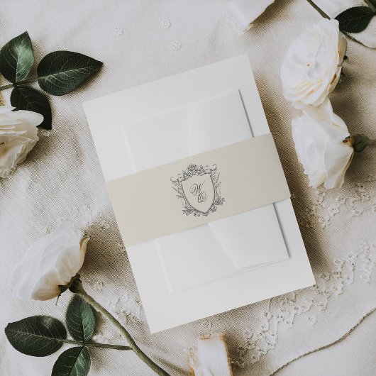 Classic Gray Monogram Formal Floral Crest Wedding Einladungsbanderole