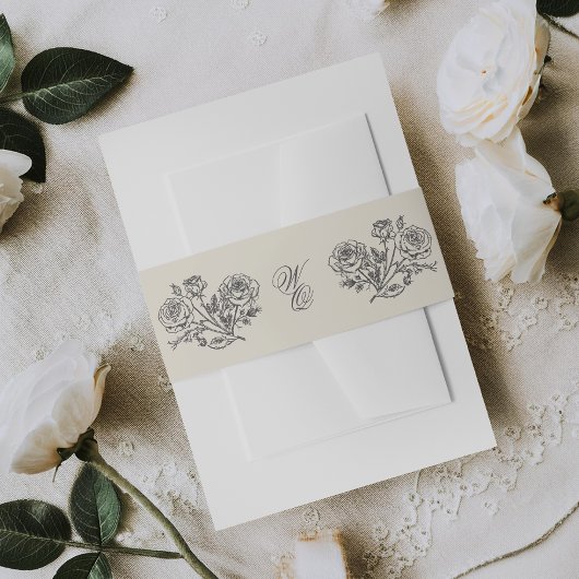 Classic Gray Monogram Formal Florals Wedding Einladungsbanderole