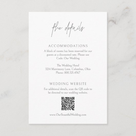 Classic Gray QR Code Elegante Hochzeit Begleitkarte (Vorderseite)