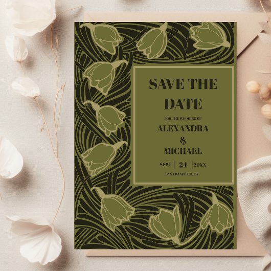 Classic Green Art Nouveau Wedding Save The Date