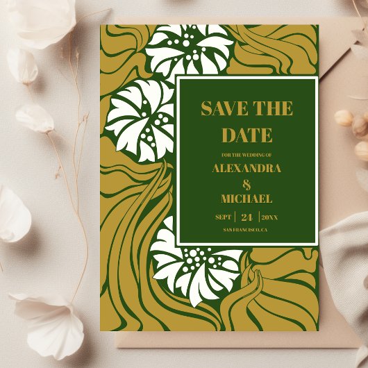 Classic Green Art Nouveau Wedding Save The Date
