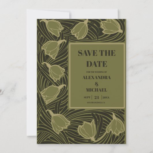 Classic Green Art Nouveau Wedding Save The Date (Vorderseite)
