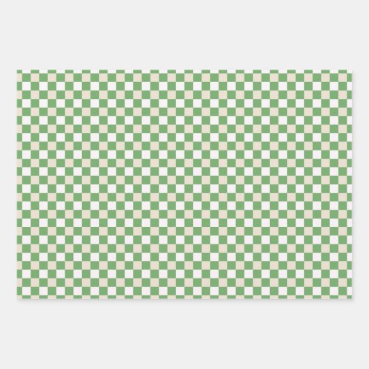Classic Green, Beige, Weiß Kariert Geschenkpapier Set (Vorderseite 2)