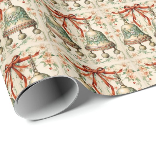 Classic Green Bell, Gold, Red Bow Jingle Bells Geschenkpapier (Rolleneckpunkt)