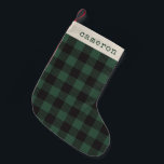 Classic Green Black Buffalo Tartan Karierter Name Kleiner Weihnachtsstrumpf<br><div class="desc">Classic Green Black Buffalo Tartan Kariert Vintag mit Name Christmas Strumpf</div>