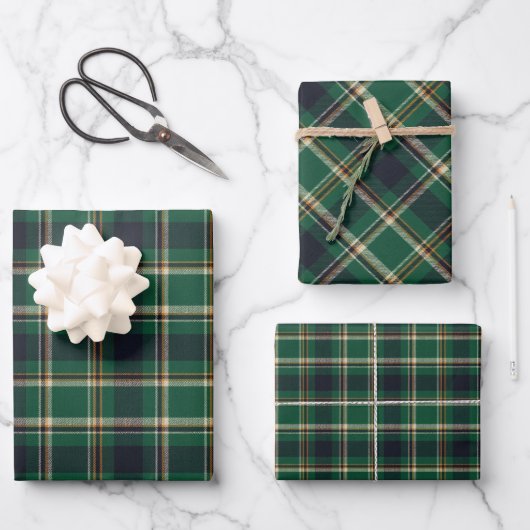 Classic Green Blue Yellow Plaid Pattern Holiday Geschenkpapier Set (Vorderseite)