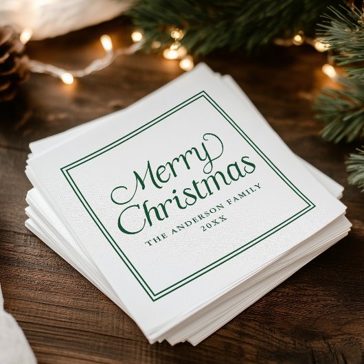 Classic Green Border Frohe Weihnachten Serviette