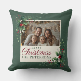 Classic Green Botanical Photo Christmas Pillow Kissen