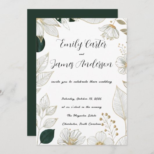 Classic Green Botanical Wedding Stationery Einladung (Vorne/Hinten)