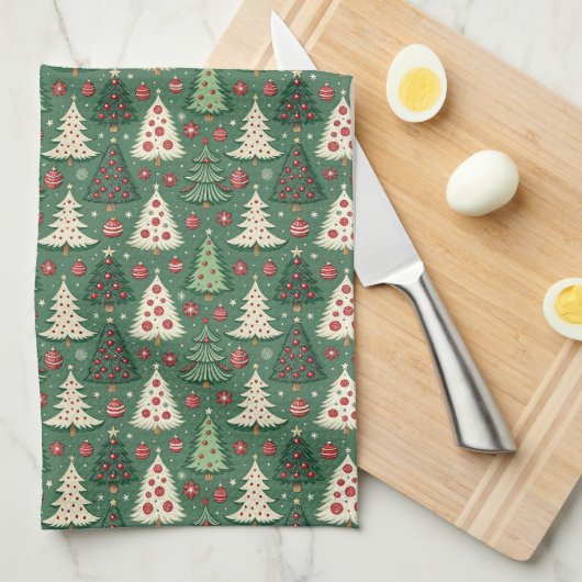 Classic Green Christmas Tree Pattern Holiday Geschirrtuch (Viertel Falte)