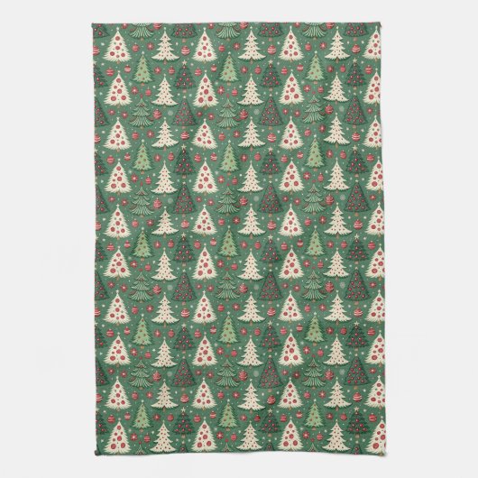 Classic Green Christmas Tree Pattern Holiday Geschirrtuch (Vertikal)
