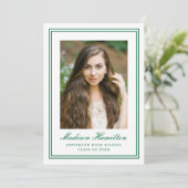 Classic Green Double Border Frame Photo Graduation Einladung (Stehend Vorderseite)
