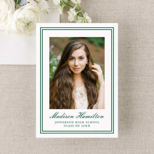 Classic Green Double Border Photo Graduation Ankündigung