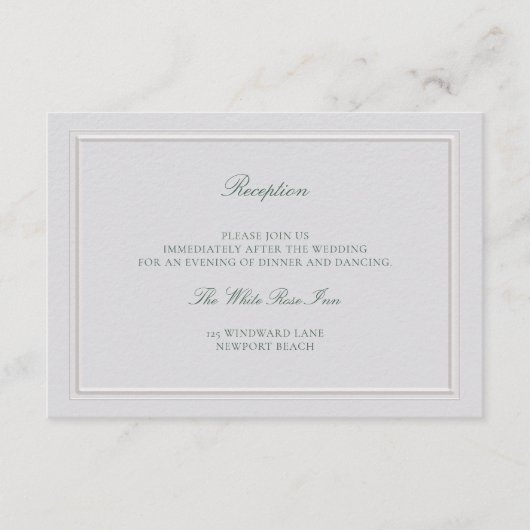Classic Green Elevated Ivory Wedding Reception Begleitkarte (Vorderseite)