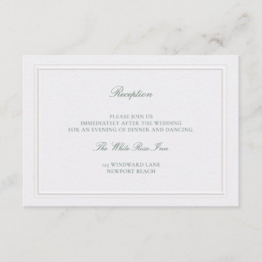 Classic Green Elevated Pearl Wedding Reception Begleitkarte (Vorderseite)