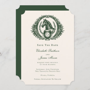 Classic Green Equestrian Monogram Wappen Wedding Save The Date