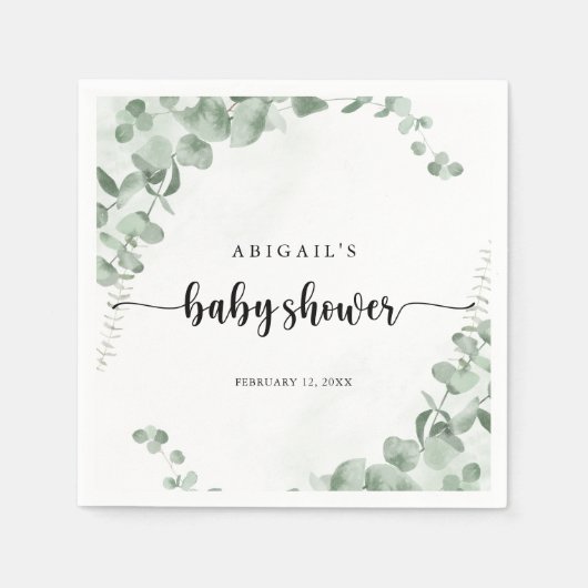 Classic Green Eucalyptus Foliage Baby Shower Serviette (Vorderseite)