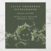 Classic Green Eucalyptus Wreath Monogram Wedding Weinetikett (Einzelnes Label)