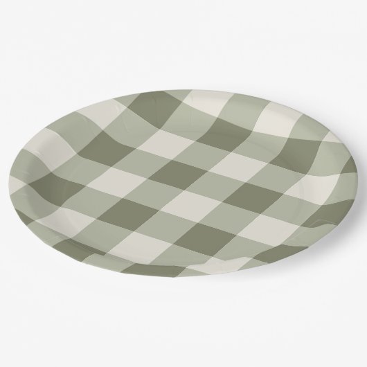 Classic Green Farmhouse Gingham Style Napkins Pappteller (Schrägansicht)