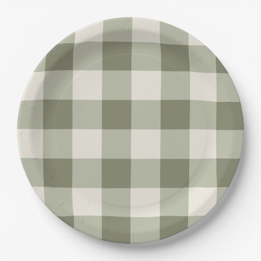Classic Green Farmhouse Gingham Style Napkins Pappteller (Vorderseite)