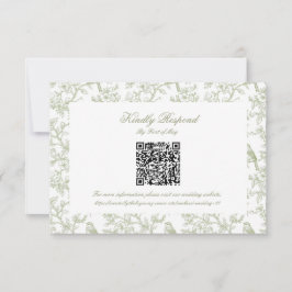 Classic Green Floral and Bird Toile QR code RSVP