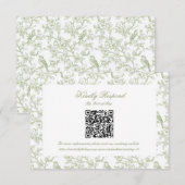 Classic Green Floral and Bird Toile QR code RSVP (Vorne/Hinten)