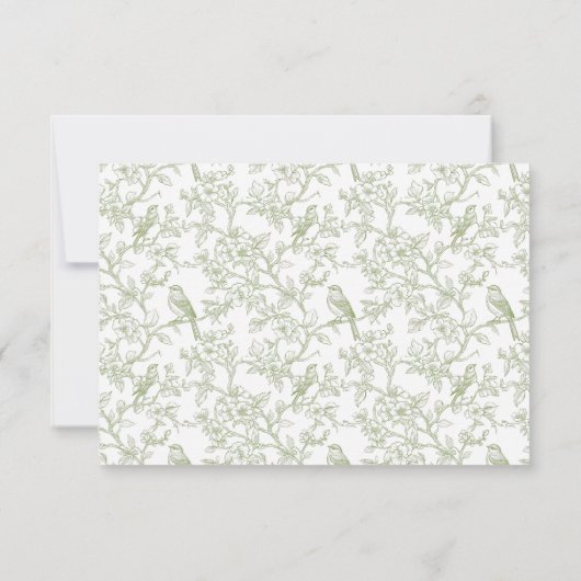 Classic Green Floral and Bird Toile QR code RSVP Karte (Rückseite)