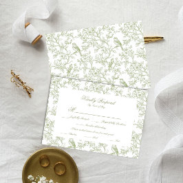 Classic Green Floral Garden Toile Response Card RSVP Karte