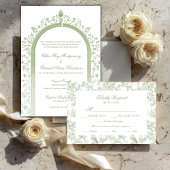 Classic Green Floral Garden Toile Response Card RSVP Karte