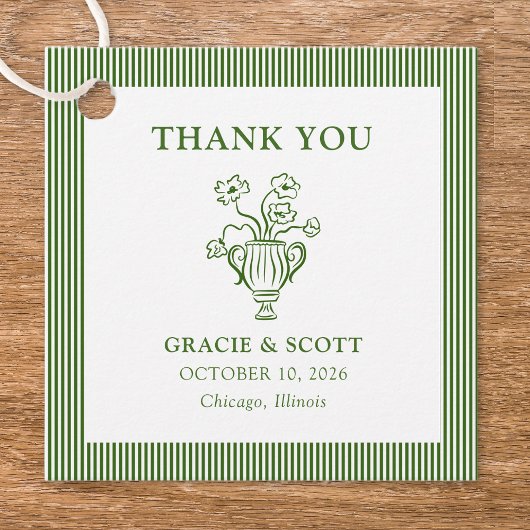 Classic Green Floral Stripe Wedding Vielen Dank Geschenkanhänger