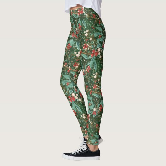 Classic Green Fun Botanischer Urlaub Weihnachten Leggings (Links)