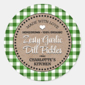 Classic Green Gingham Canning Jar Label Runder Aufkleber (Vorderseite)