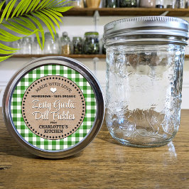 Classic Green Gingham Canning Jar Label Runder Aufkleber