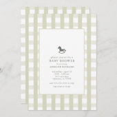 Classic Green Gingham Equestrian Baby Shower Einladung (Vorne/Hinten)