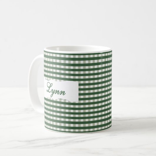 Classic Green Gingham Personalized Name  Kaffeetasse (Vorderseite Links)